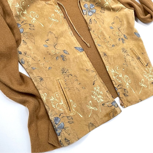 CALLI CALI’s Floral Boho Leather Suede Hoodie Sweater Zip Up Jacket Women’s XL - Picture 2 of 15